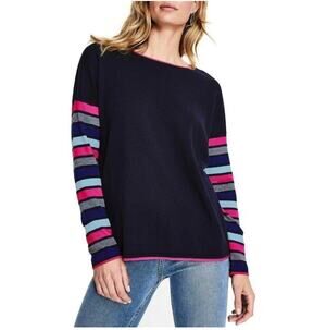 Boden Sweater Womens Small Blue Berwick Striped Colorblock Wool Cotton Preppy